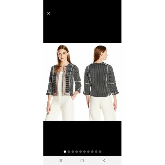 Rafaella Women's Woven Stripe Textured Embroidered Jacket M - Picture 2 of 12
